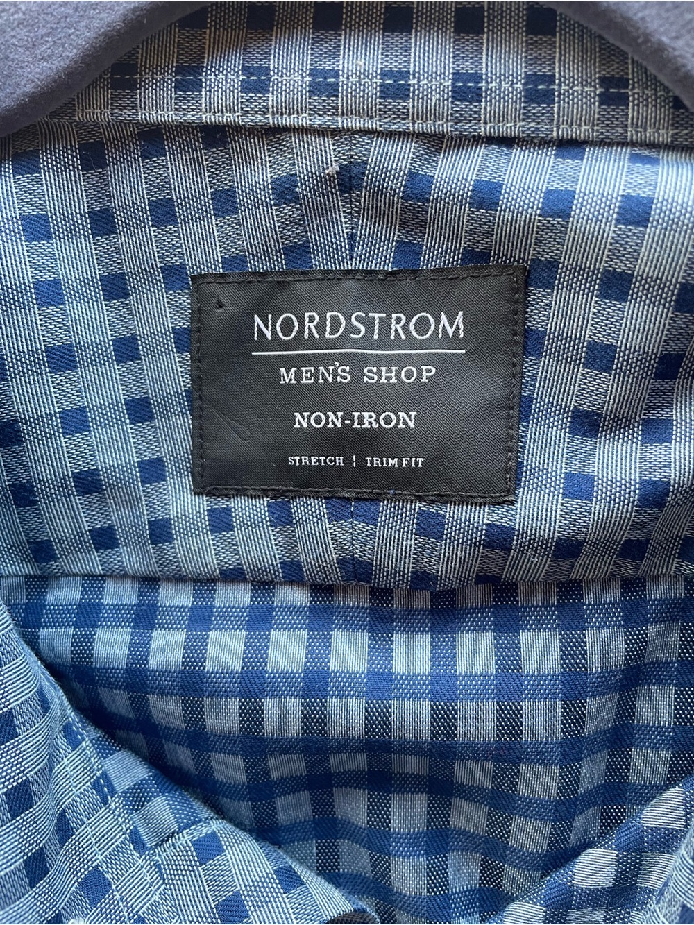 Nordstrom Men's Navy and Light Blue Check No Iron Dress Shirt 17.5